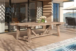 OUTFLEXX Esstisch XXL, Natur, Recyceltes FSC®-Teakholz, 220x110cm, Rustikal Gebürstet, Tischplattenstärke 4cm