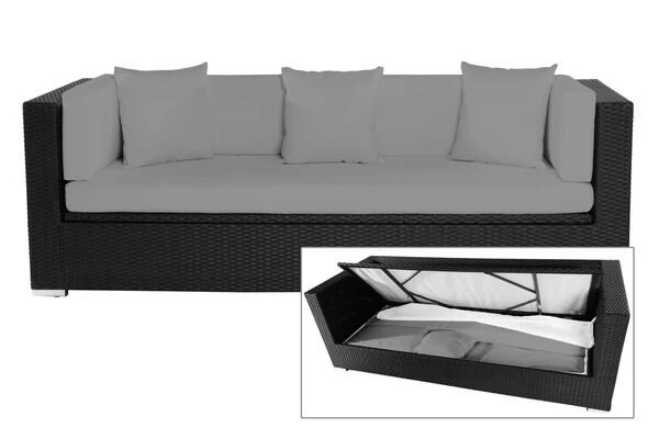 OUTFLEXX Dreisitzer-Sofa, Schwarz, Polyrattan, 210x85x70cm, Inkl. Polster + Wasserfeste Kissenbox 4 OUTFLEXX Dreisitzer-Sofa, Schwarz, Polyrattan, 210x85x70cm, Inkl. Polster + Wasserfeste Kissenbox – Bild 2