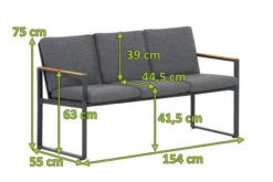 OUTFLEXX Alexander Bank, Mattgrau, Alu/Teak, 154x55x75 Cm, Mit Armlehnen, Inkl. Polster -Stilvoller Gartenbedarfsladen 20120 mass.jpg
