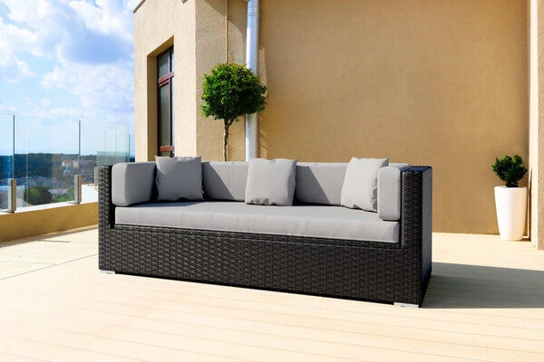 OUTFLEXX Dreisitzer-Sofa, Schwarz, Polyrattan, 210x85x70cm, Inkl. Polster + Wasserfeste Kissenbox 3 OUTFLEXX Dreisitzer-Sofa, Schwarz, Polyrattan, 210x85x70cm, Inkl. Polster + Wasserfeste Kissenbox