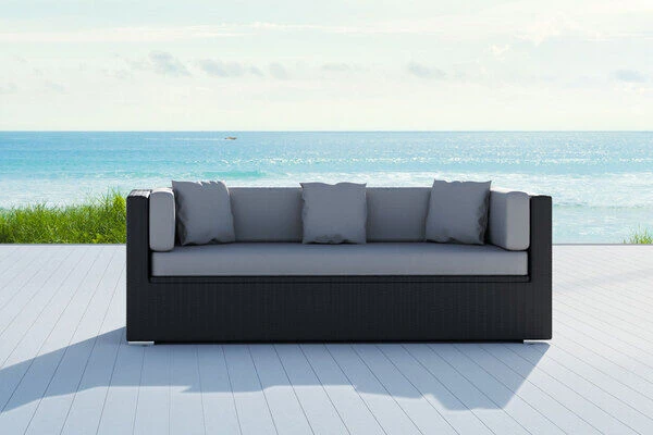 OUTFLEXX Dreisitzer-Sofa, Schwarz, Polyrattan, 210x85x70cm, Inkl. Polster + Wasserfeste Kissenbox 6 OUTFLEXX Dreisitzer-Sofa, Schwarz, Polyrattan, 210x85x70cm, Inkl. Polster + Wasserfeste Kissenbox – Bild 4