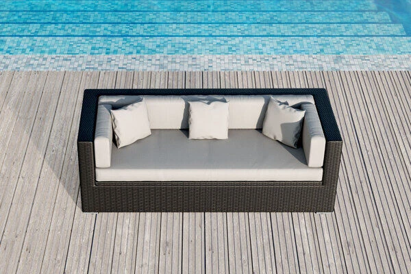 OUTFLEXX Dreisitzer-Sofa, Schwarz, Polyrattan, 210x85x70cm, Inkl. Polster + Wasserfeste Kissenbox 7 OUTFLEXX Dreisitzer-Sofa, Schwarz, Polyrattan, 210x85x70cm, Inkl. Polster + Wasserfeste Kissenbox – Bild 5