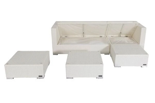 OUTFLEXX Loungemöbel-Set, Weiß, Polyrattan, 5 Personen, Wasserfeste Kissenbox, Inkl. Kaffeetisch 4 OUTFLEXX Loungemöbel-Set, Weiß, Polyrattan, 5 Personen, Wasserfeste Kissenbox, Inkl. Kaffeetisch – Bild 2