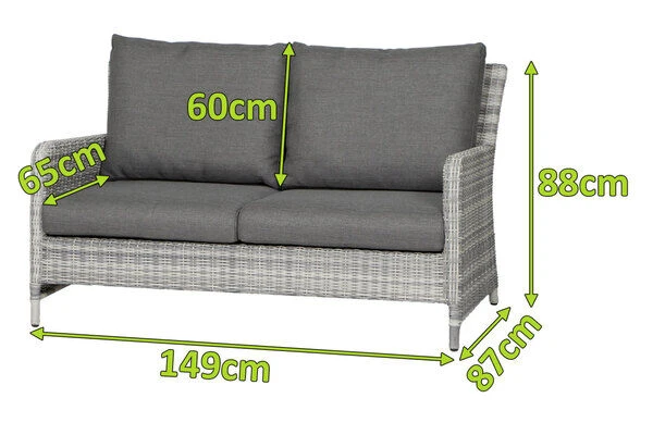 SIENA GARDEN Soria 2-Sitzer Loungesofa, Ice Grey, Alu / Gardino®-Geflecht, 149x87x88 Cm 4 SIENA GARDEN Soria 2-Sitzer Loungesofa, Ice Grey, Alu / Gardino®-Geflecht, 149x87x88 Cm – Bild 2