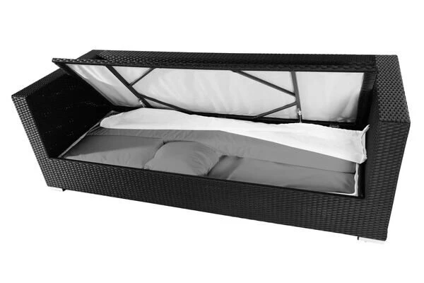 OUTFLEXX Dreisitzer-Sofa, Schwarz, Polyrattan, 210x85x70cm, Inkl. Polster + Wasserfeste Kissenbox 9 OUTFLEXX Dreisitzer-Sofa, Schwarz, Polyrattan, 210x85x70cm, Inkl. Polster + Wasserfeste Kissenbox – Bild 7