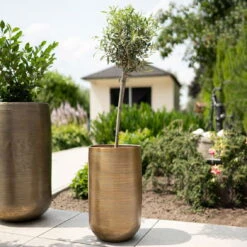 Pflanzgefäß 'Rowen', Gold, Ø 41 X H 72 Cm -Stilvoller Gartenbedarfsladen 3210801630 3210801631 3210801632 3210801633 Pflanzgefaess Rowen gold 4 115017