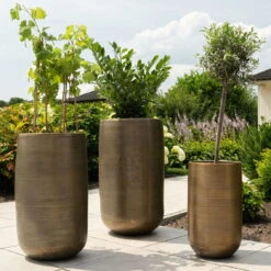 Pflanzgefäß 'Rowen', Gold, Ø 41 X H 72 Cm -Stilvoller Gartenbedarfsladen 3210801630 3210801631 3210801632 3210801633 Pflanzgefaess Rowen gold 8 115020