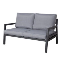 4-teilige Lounge-Gruppe 'Piazza', Tisch Mit Glasplatte, Inklusive Auflagen -Stilvoller Gartenbedarfsladen 3910302532 Alu Loungergruppe Piazza 4tlg schwarz inkl Kissen grau Tisch mit Glasplatte3 74482