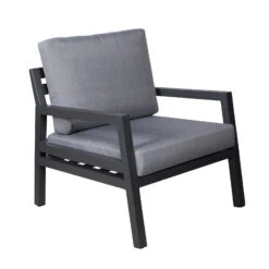 4-teilige Lounge-Gruppe 'Piazza', Tisch Mit Glasplatte, Inklusive Auflagen -Stilvoller Gartenbedarfsladen 3910302532 Alu Loungergruppe Piazza 4tlg schwarz inkl Kissen grau Tisch mit Glasplatte4 74481