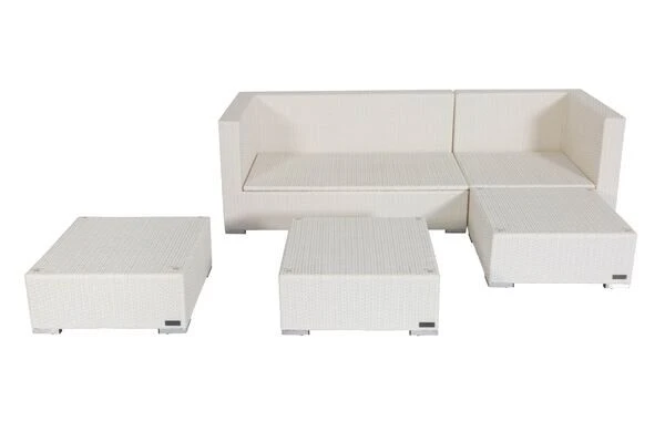 OUTFLEXX Loungemöbel-Set, Weiß, Polyrattan, 5 Personen, Wasserfeste Kissenbox, Inkl. Kaffeetisch 5 OUTFLEXX Loungemöbel-Set, Weiß, Polyrattan, 5 Personen, Wasserfeste Kissenbox, Inkl. Kaffeetisch – Bild 3