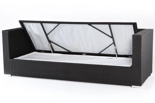 OUTFLEXX Dreisitzer-Sofa, Schwarz, Polyrattan, 210x85x70cm, Inkl. Polster + Wasserfeste Kissenbox 10 OUTFLEXX Dreisitzer-Sofa, Schwarz, Polyrattan, 210x85x70cm, Inkl. Polster + Wasserfeste Kissenbox – Bild 8