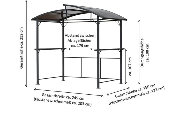 LECO Profi Grillpavillon, Anthrazit/grau Getönt, Aluminium/Polycarbonat, 150x245x233 Cm 6 LECO Profi Grillpavillon, Anthrazit/grau Getönt, Aluminium/Polycarbonat, 150x245x233 Cm – Bild 4