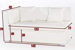 OUTFLEXX 2-Sitzer Ecksofa, Weiß, Polyrattan, 145x85x70cm, Armlehne Re, Inkl. Polster, Wasserfeste Kissenbox -Stilvoller Gartenbedarfsladen 4 2511 4 BOX.jpg