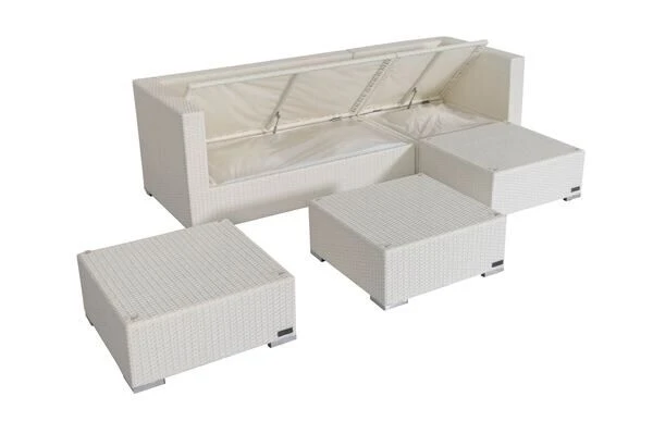 OUTFLEXX Loungemöbel-Set, Weiß, Polyrattan, 5 Personen, Wasserfeste Kissenbox, Inkl. Kaffeetisch 8 OUTFLEXX Loungemöbel-Set, Weiß, Polyrattan, 5 Personen, Wasserfeste Kissenbox, Inkl. Kaffeetisch – Bild 6